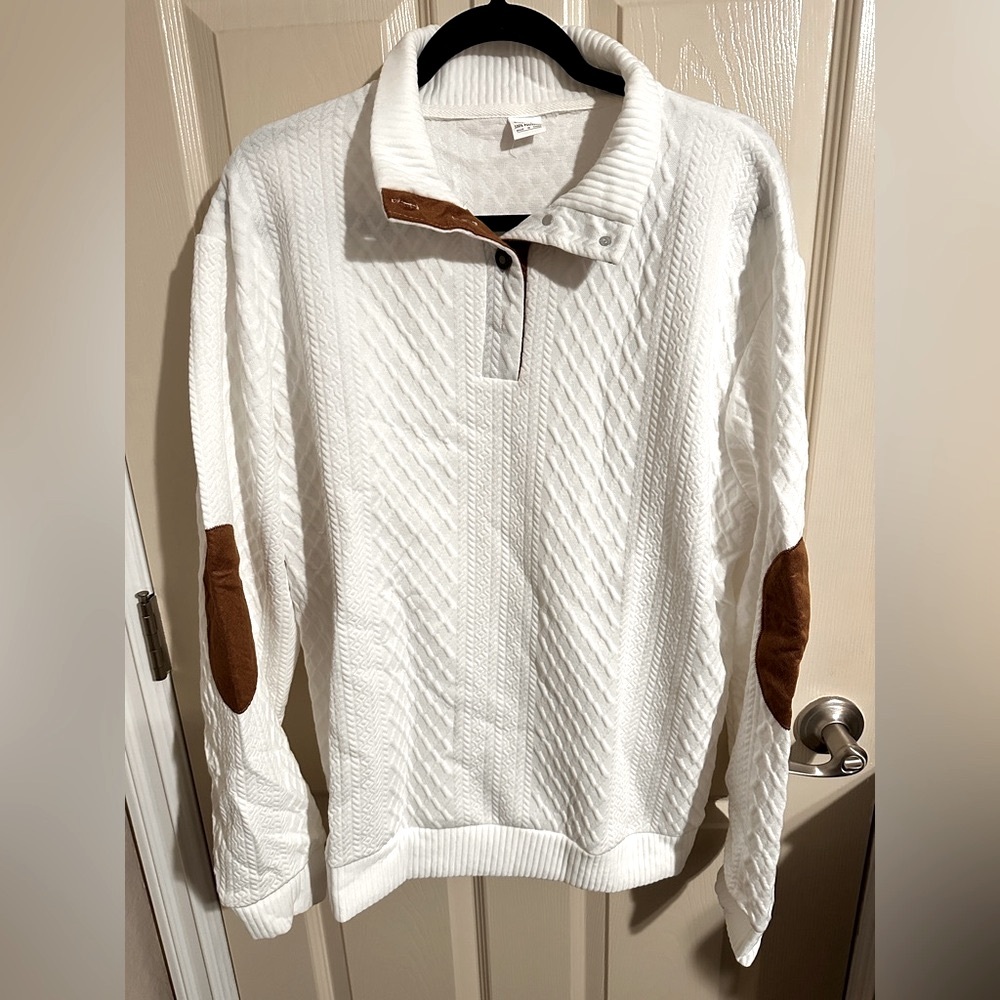 Men's V-Neck Sweater - White with Brown Accents